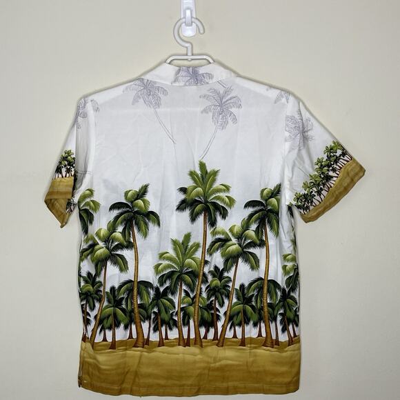 Vtg KY'S Hawaiian Cotton Button Up Camp Shirt  Beach Palm Tree Graphic 70s 80s S - Picture 4 of 7